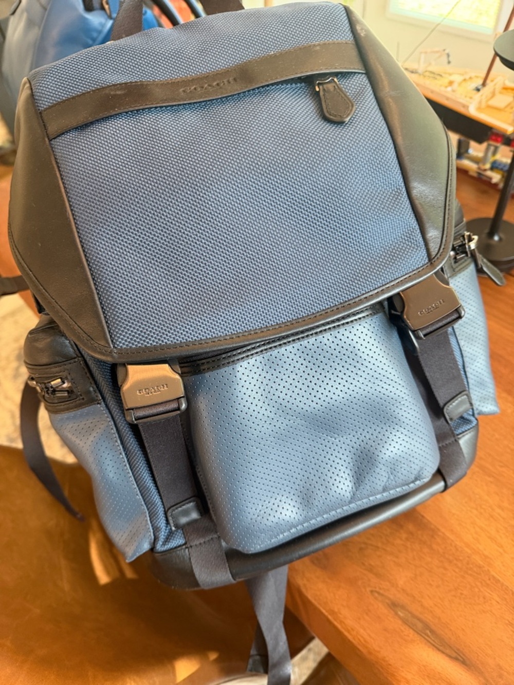 Coach Men's Blue Backpack with Black Trim